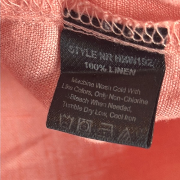 Harve Benard 100% Linen Salmon Relaxed Blouse with 3/4 Sleeves & Mandarin Collar - Picture 10 of 12